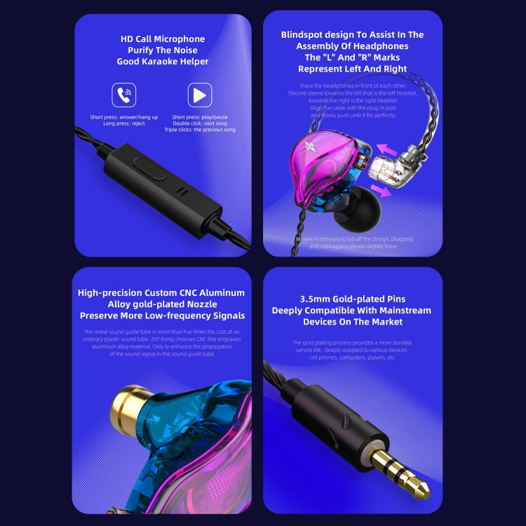 Écouteurs intra-auriculaires filaires QKZ ZXT Sports, stéréo, hi-fi, avec micro, version standard